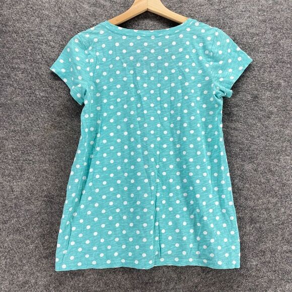 Garnet Hill T-Shirt Women XS Blue Polka Dot Short Sleeve Round Neck Cotton - Picture 2 of 9